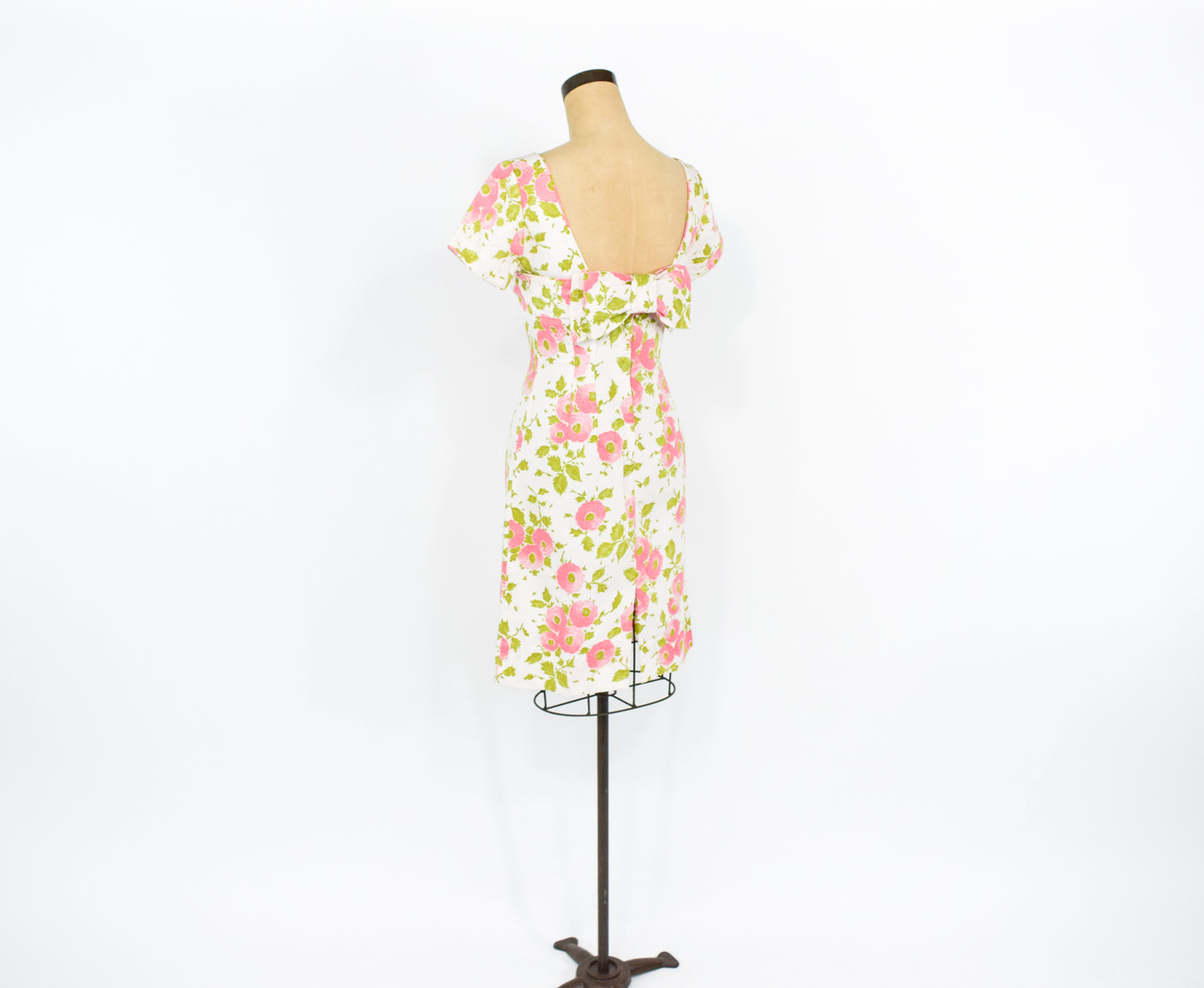 1950s Pink Rose Print Wiggle Dress, Small