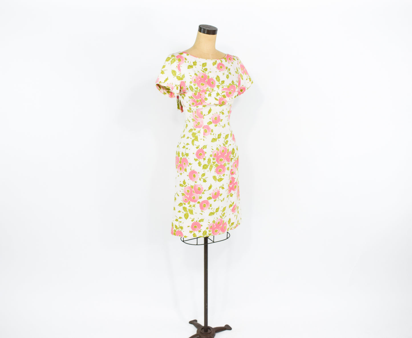 1950s Pink Rose Print Wiggle Dress, Small