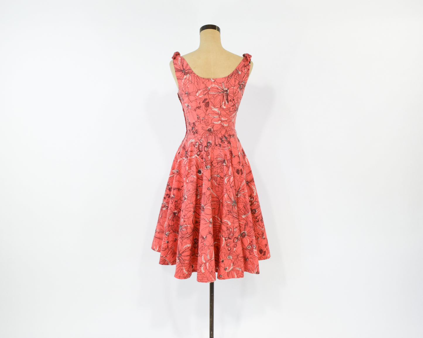 1940s Coral Print Cotton Dress, Extra Small