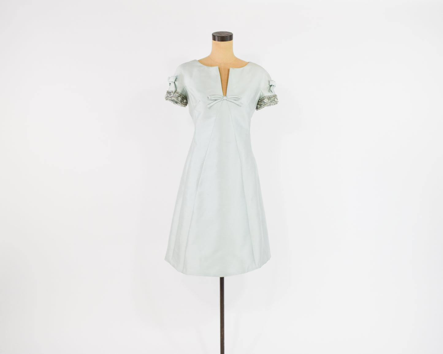 1960s Beaded Blue Silk Dress Medium