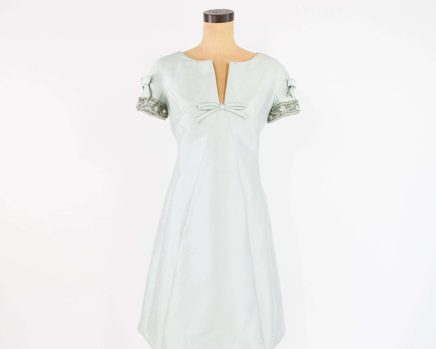 1960s Beaded Blue Silk Dress Medium