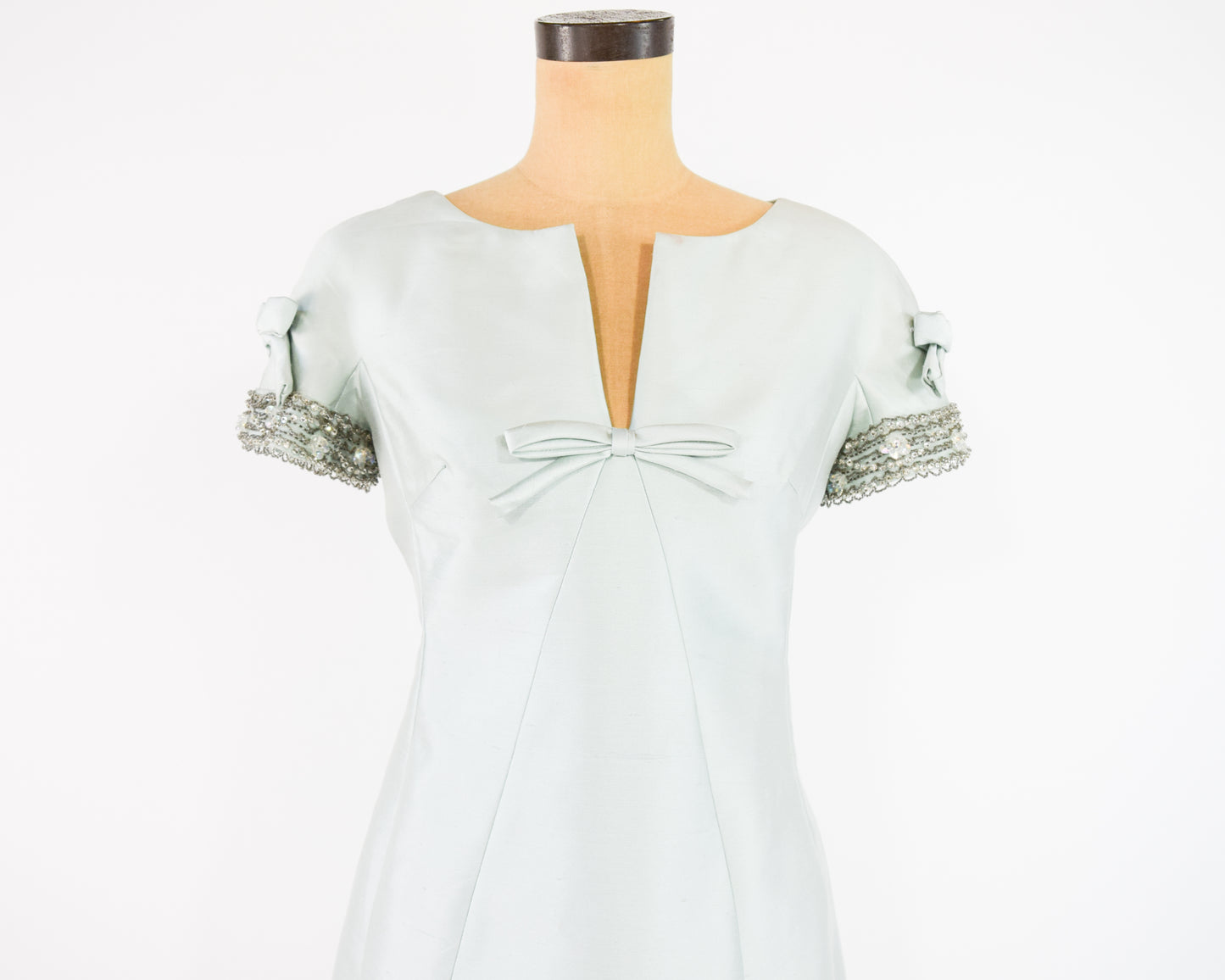 1960s Beaded Blue Silk Dress Medium