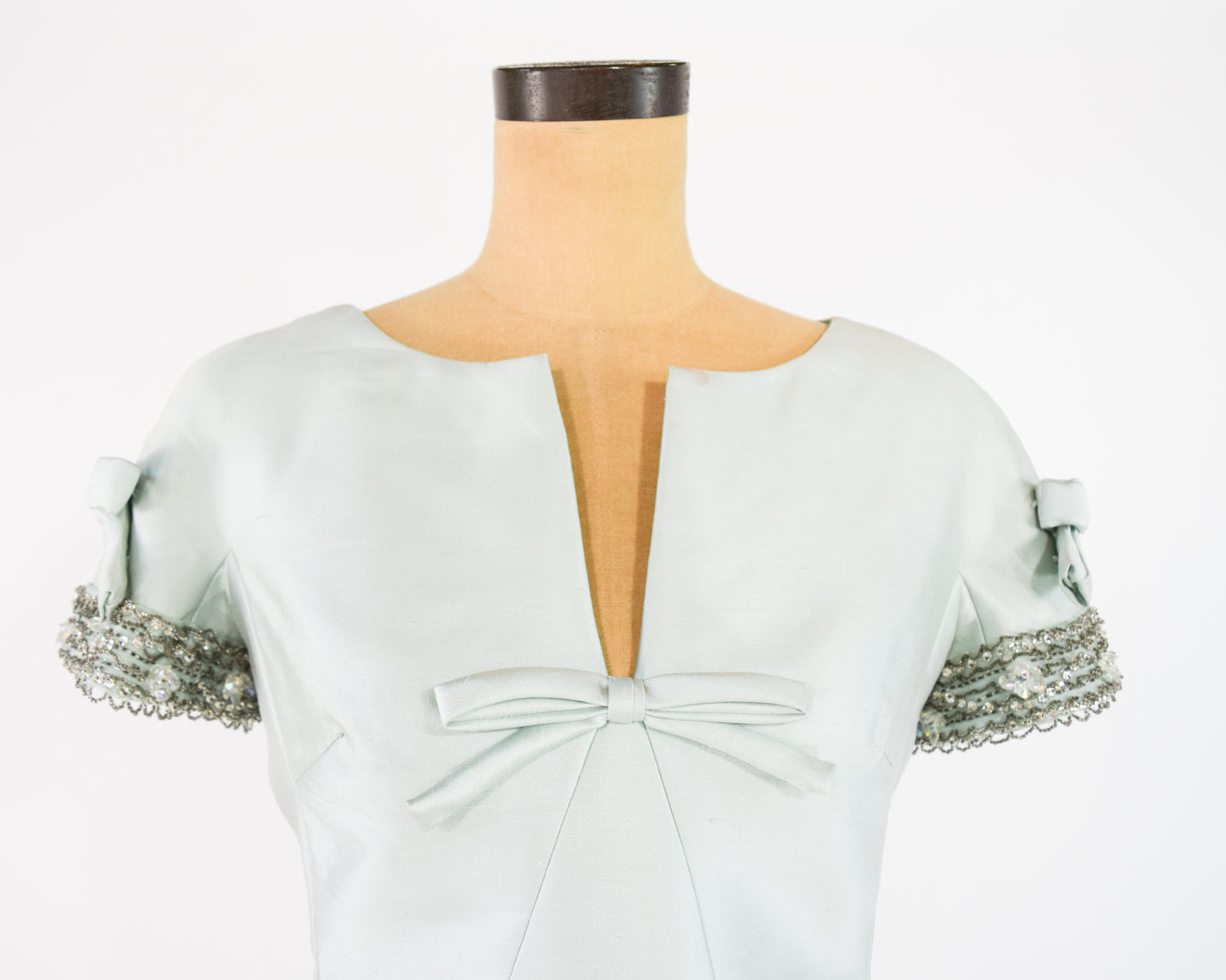 1960s Beaded Blue Silk Dress Medium