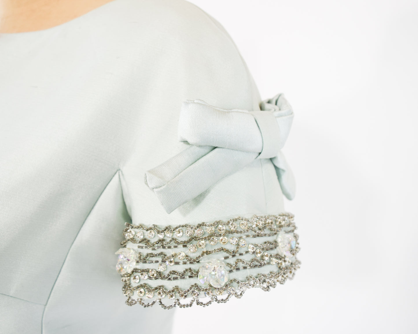 1960s Beaded Blue Silk Dress Medium