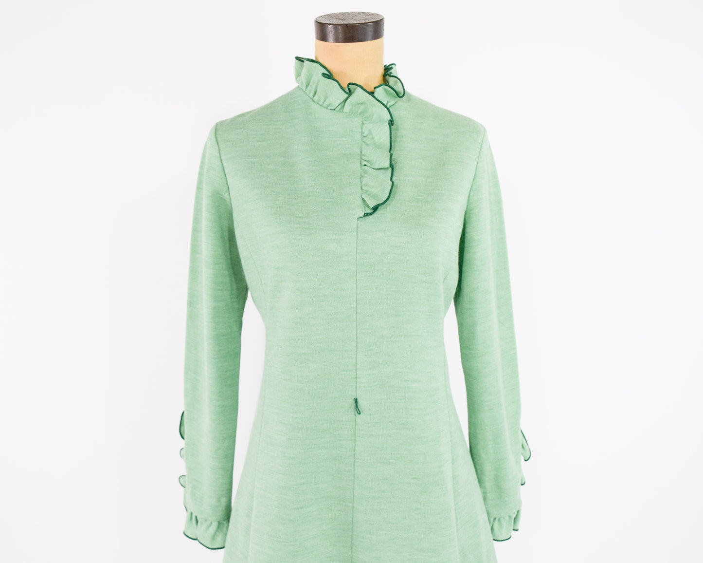 1960s Mint Wool Dress with Ruffle Collar Medium