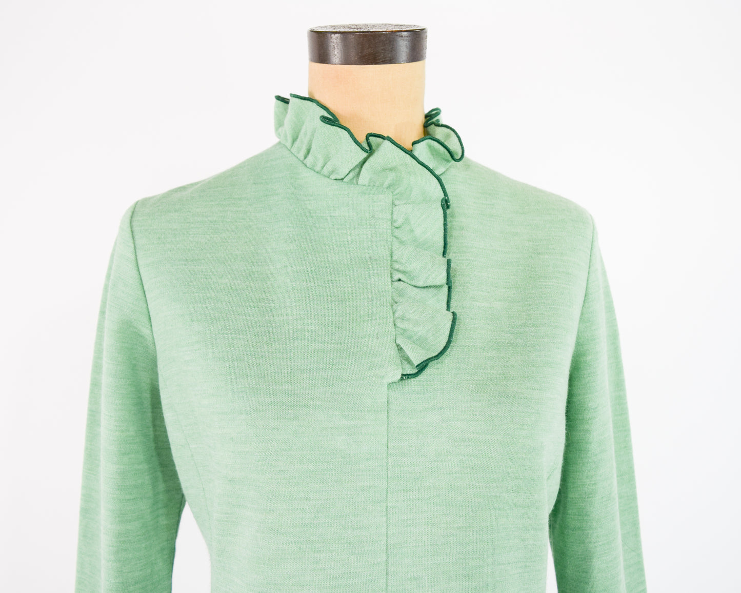 1960s Mint Wool Dress with Ruffle Collar Medium