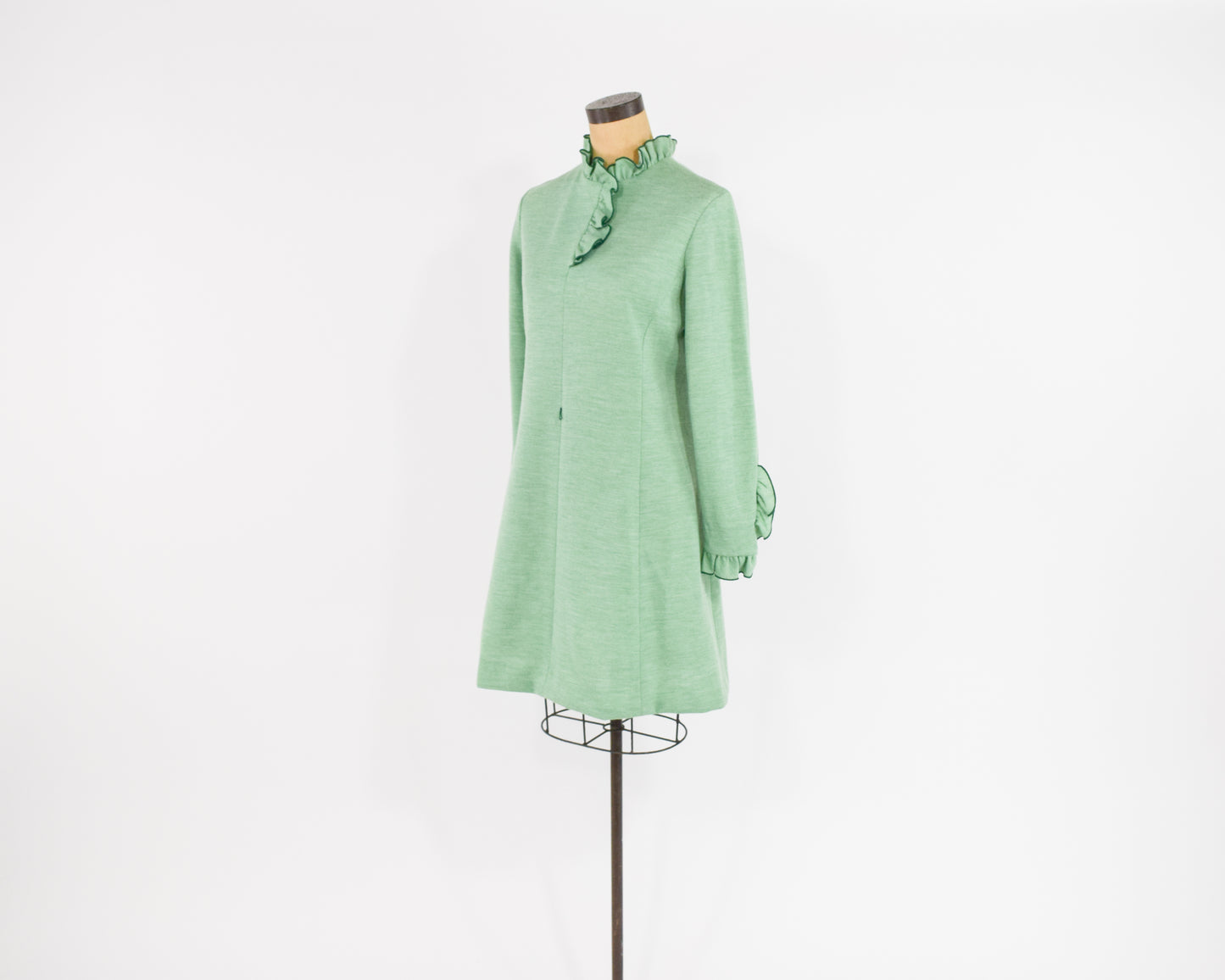 1960s Mint Wool Dress with Ruffle Collar Medium