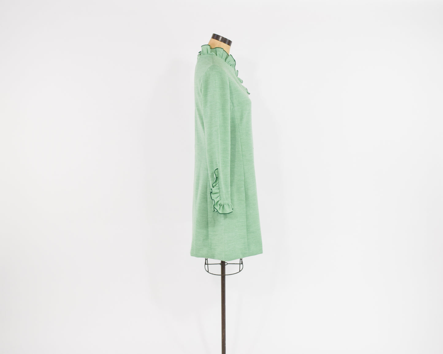 1960s Mint Wool Dress with Ruffle Collar Medium
