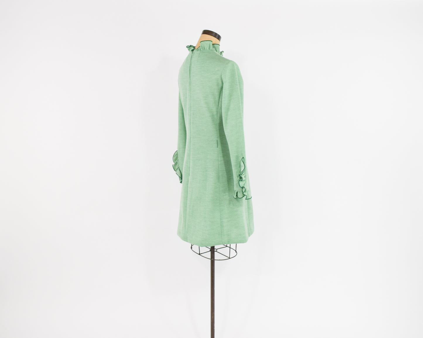 1960s Mint Wool Dress with Ruffle Collar Medium