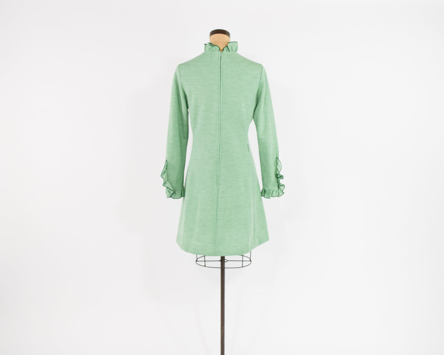 1960s Mint Wool Dress with Ruffle Collar Medium