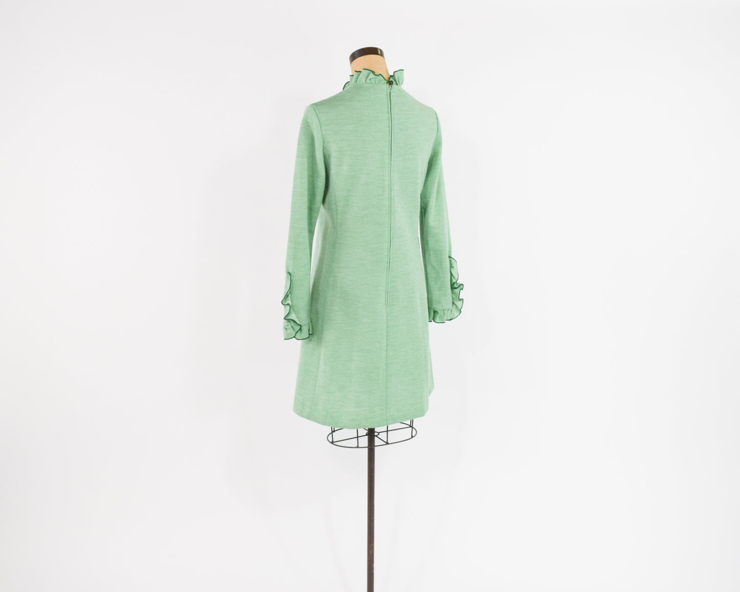 1960s Mint Wool Dress with Ruffle Collar Medium