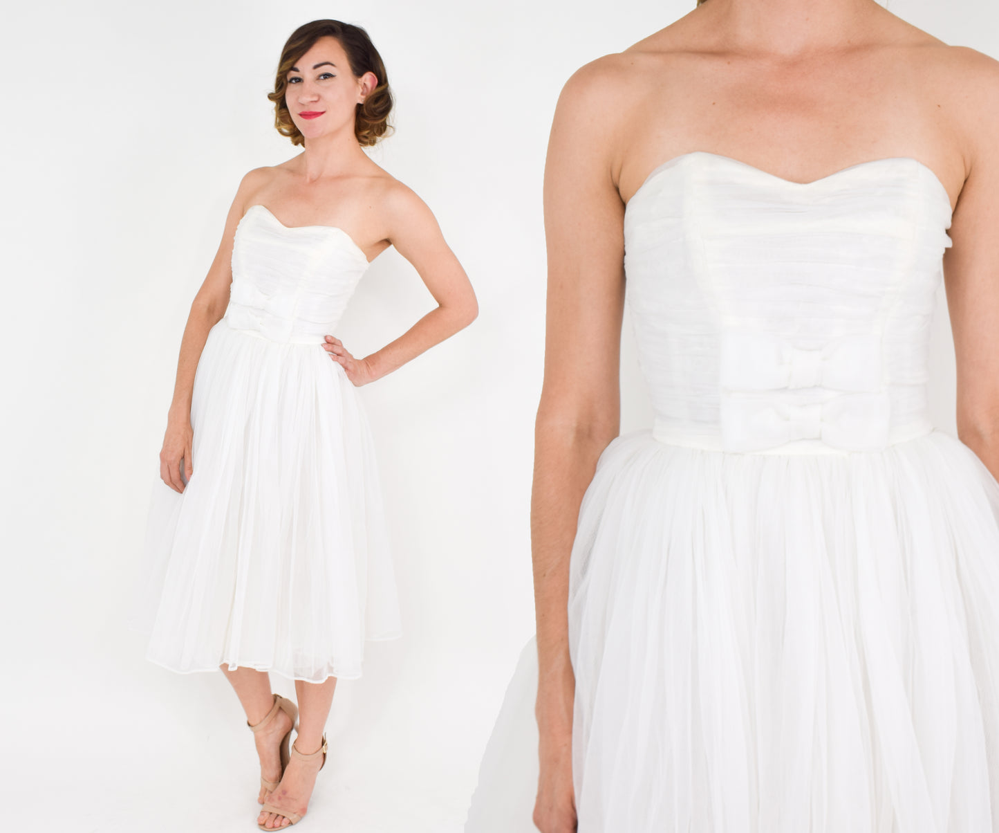 1950s White Tulle Wedding Dress, XXS