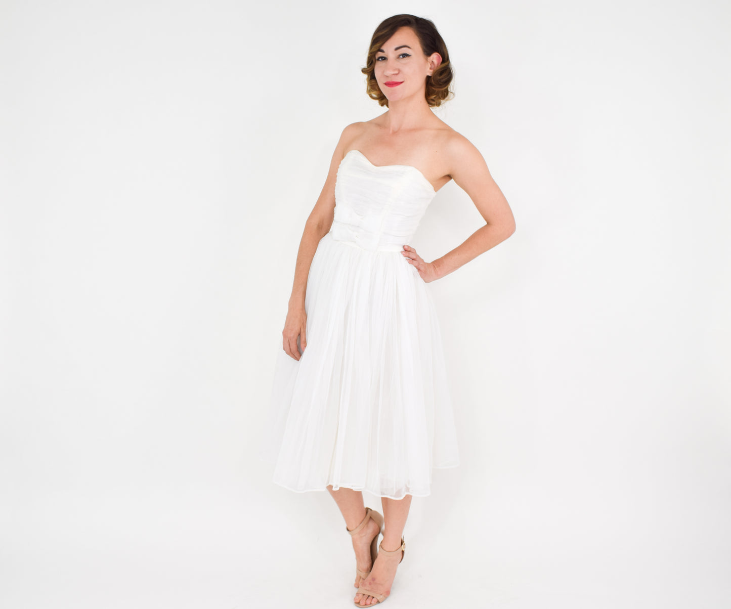 1950s White Tulle Wedding Dress, XXS