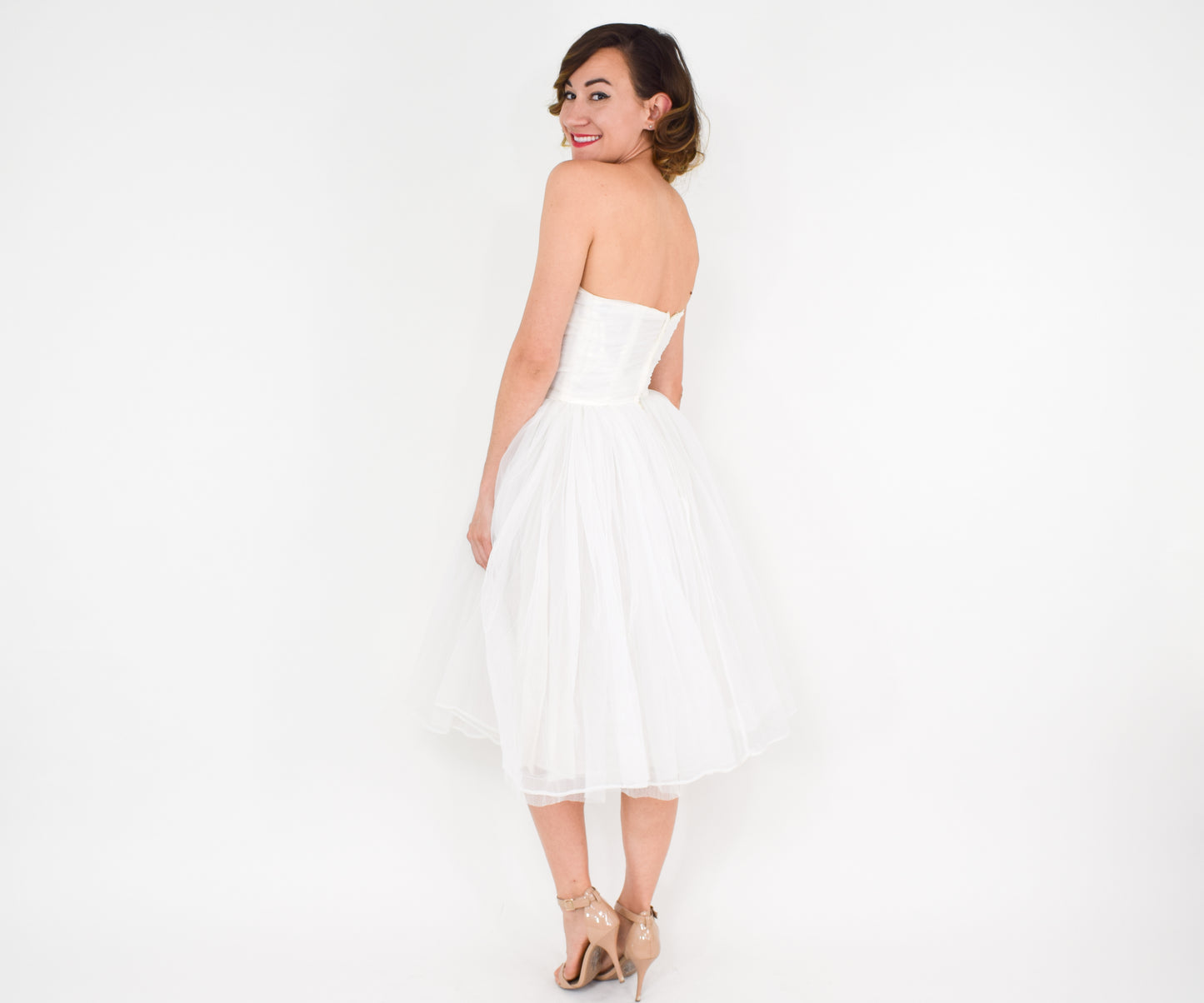 1950s White Tulle Wedding Dress, XXS