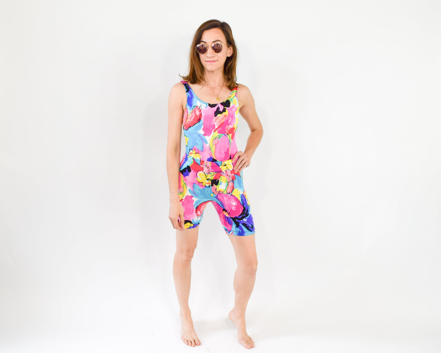 1980s Colorful Swimsuit & Shorts Set, Small
