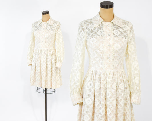 1950s White Lace Dress Small