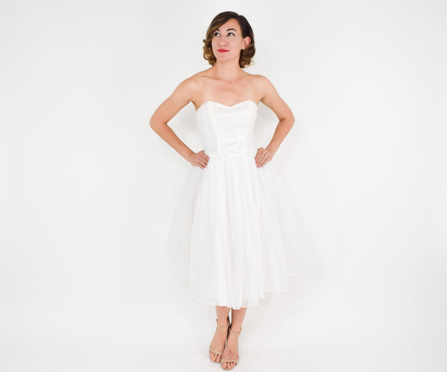 1950s White Tulle Wedding Dress, XXS