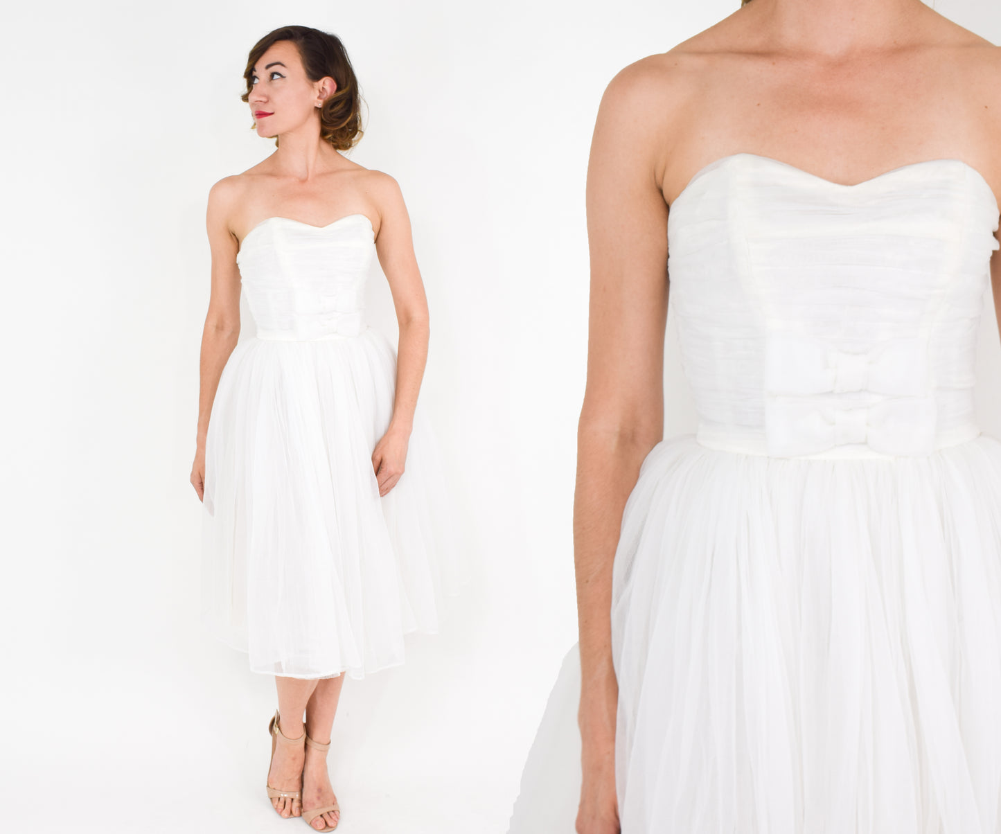 1950s White Tulle Wedding Dress, XXS