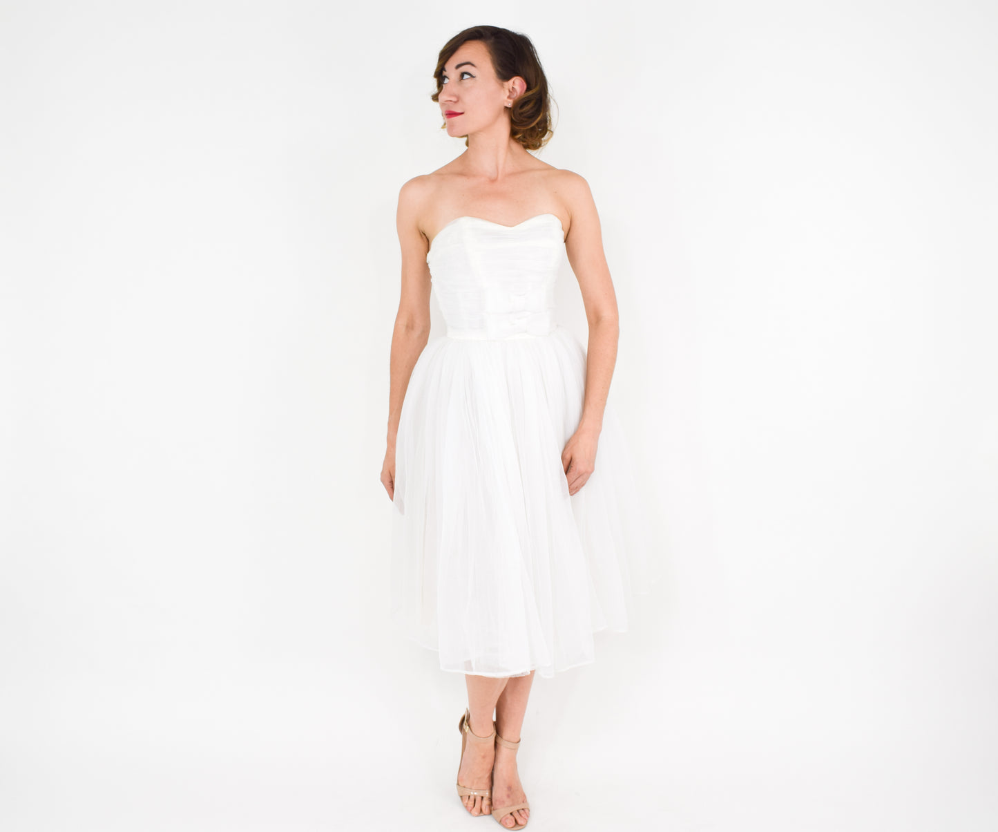 1950s White Tulle Wedding Dress, XXS