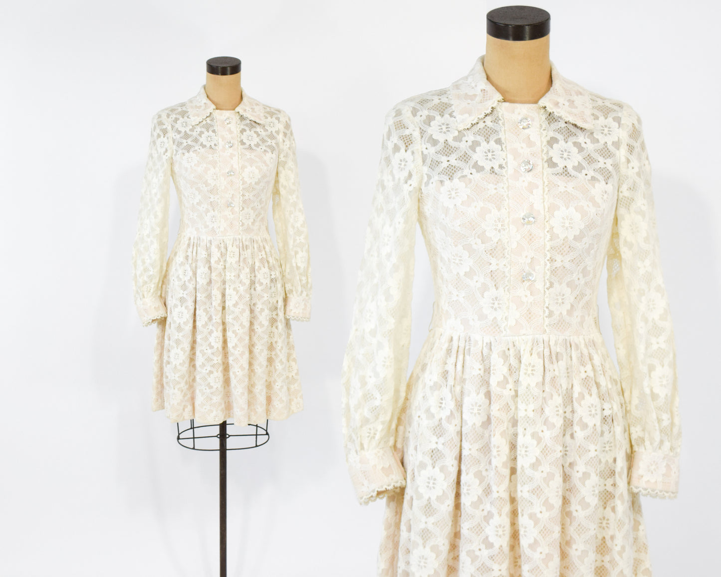 1950s White Lace Dress Small