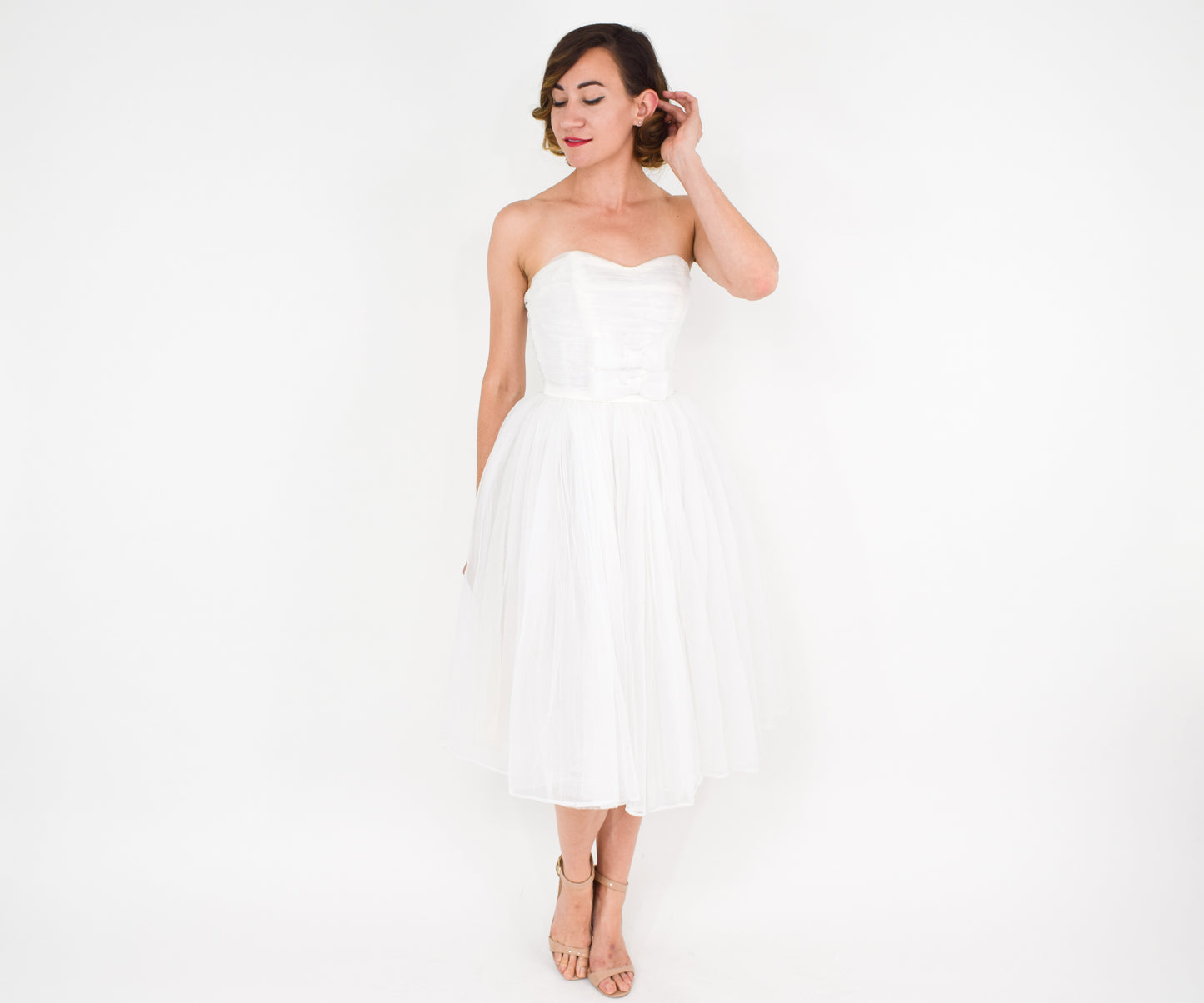 1950s White Tulle Wedding Dress, XXS