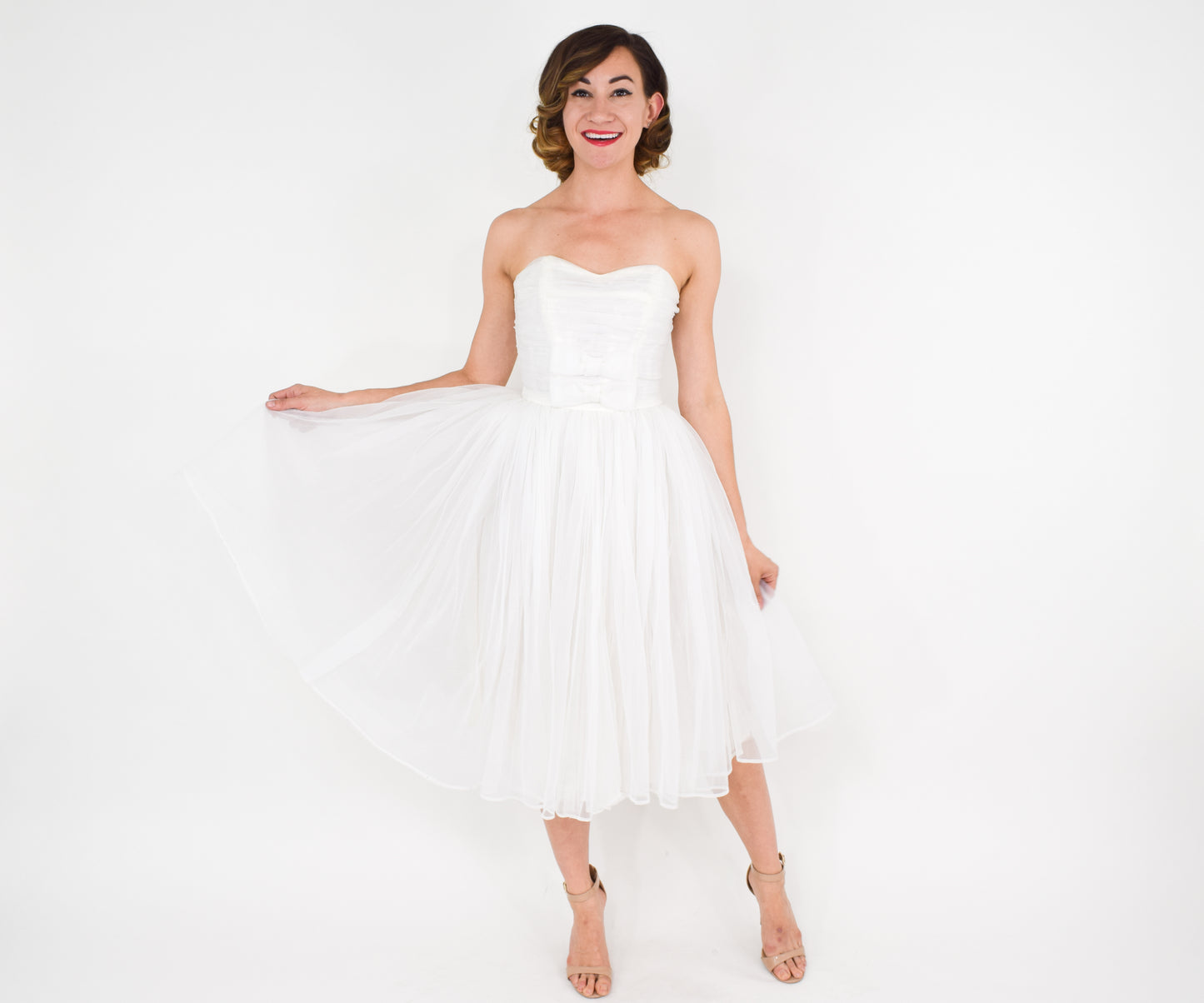 1950s White Tulle Wedding Dress, XXS