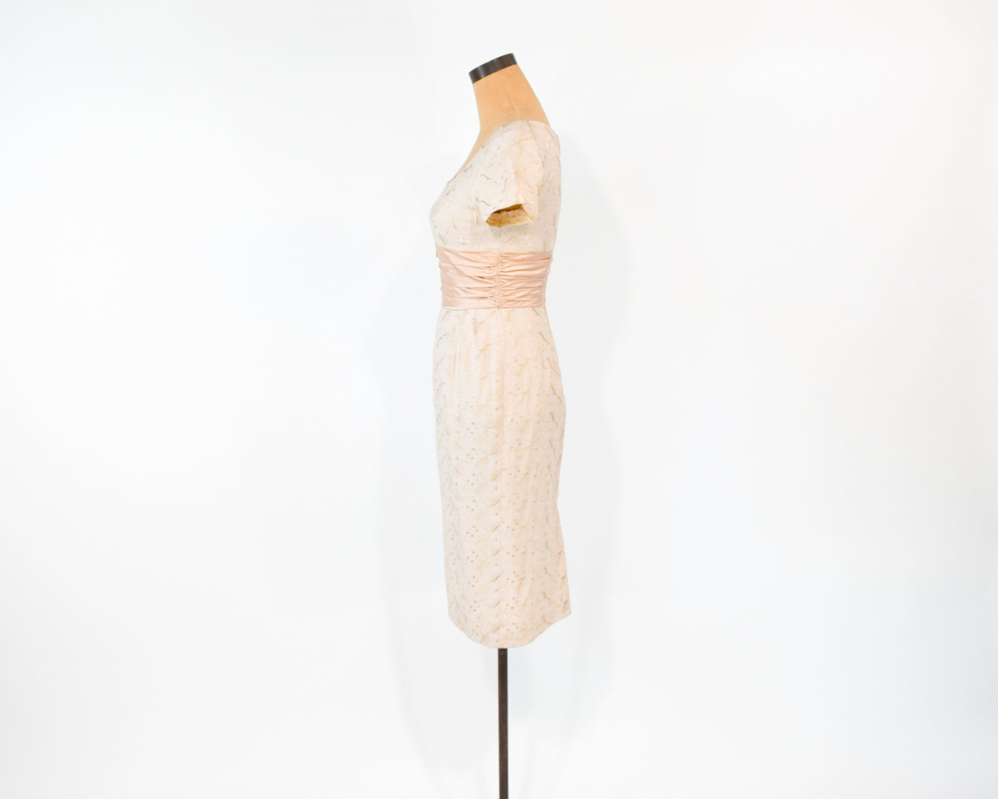 1950s Beige Lace Wiggle Dress, Extra Small