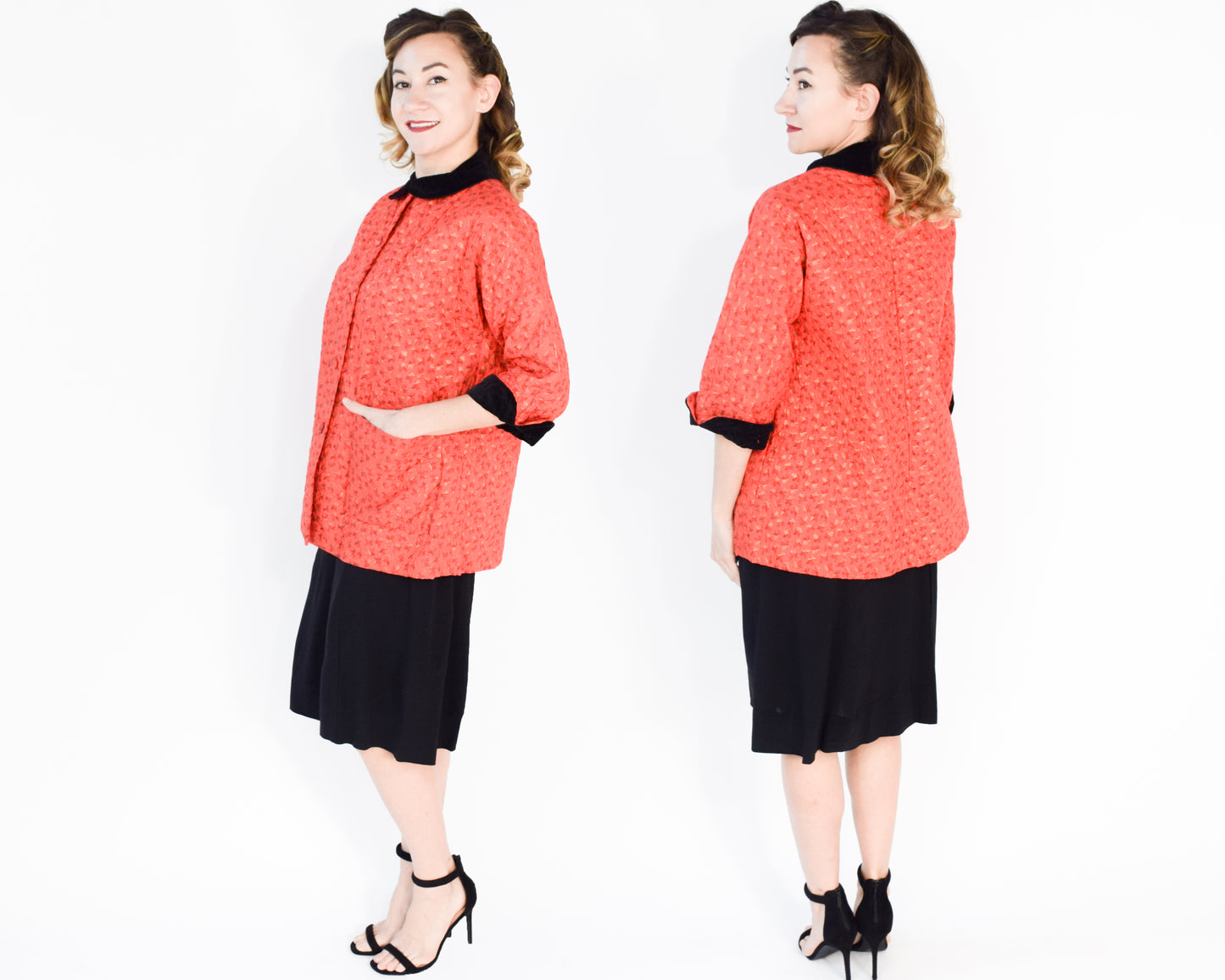 1960s Orange Quilted Cotton Jacket M/L