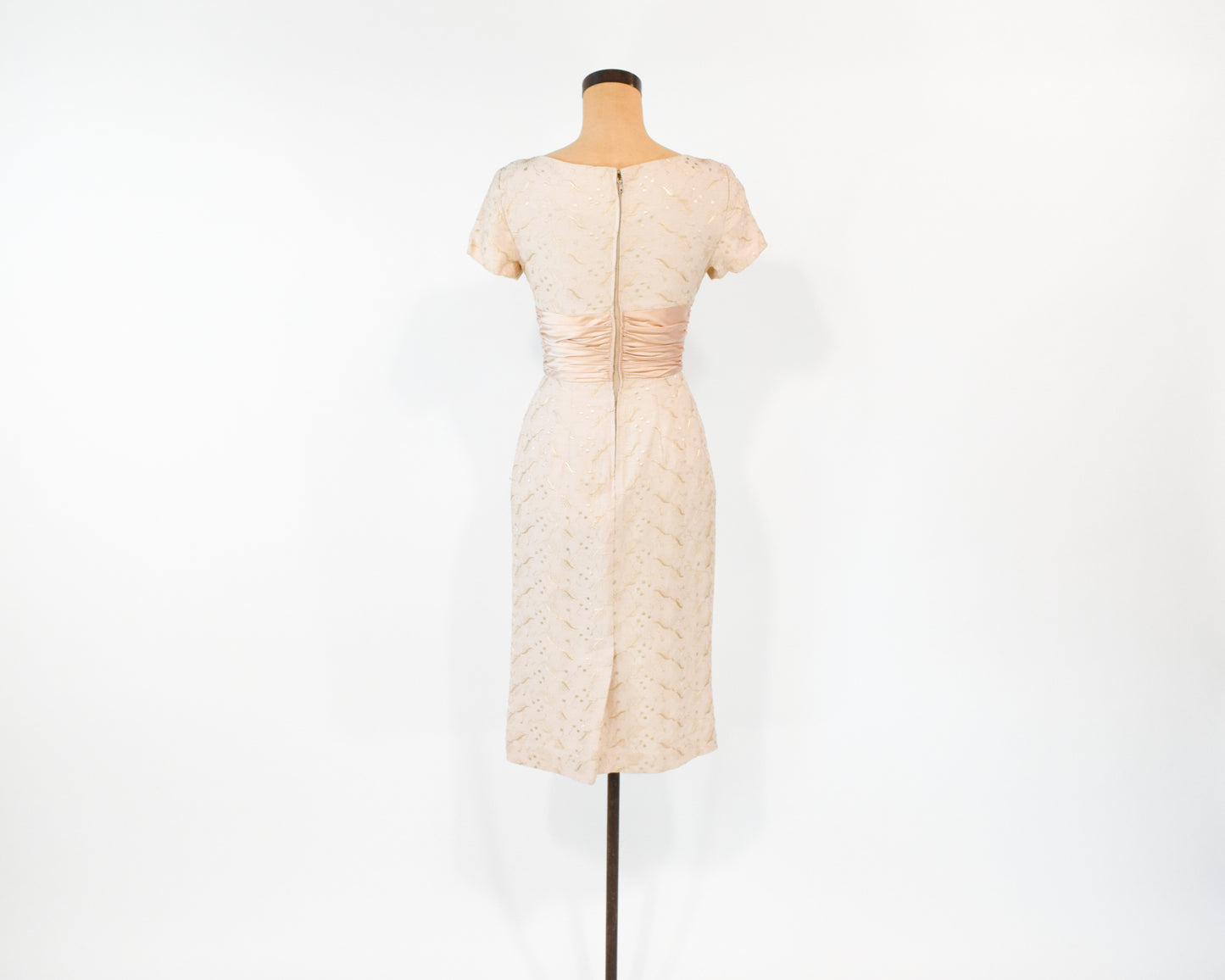 1950s Beige Lace Wiggle Dress, Extra Small