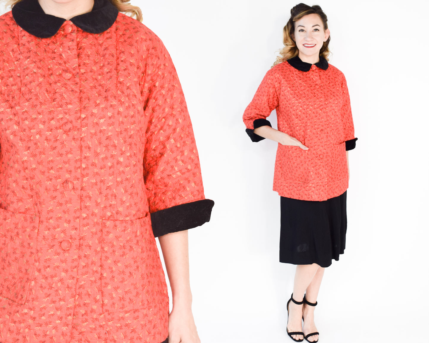 1960s Orange Quilted Cotton Jacket M/L