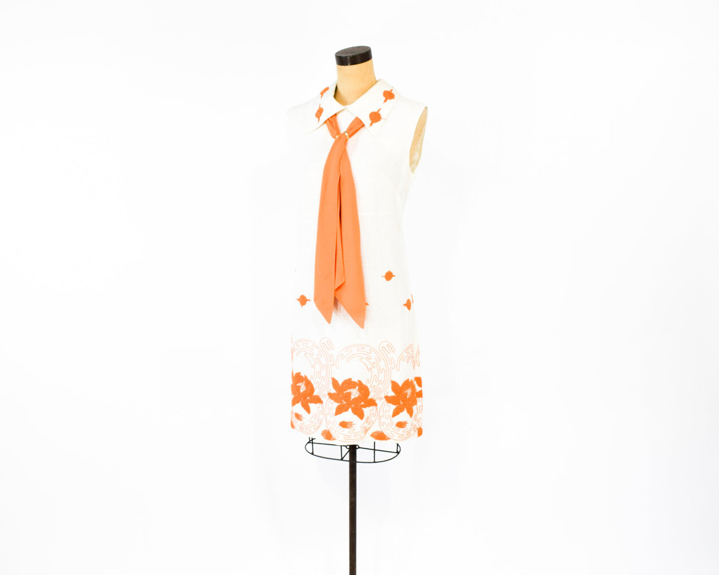 1960s Orange & White Embroidered Dress