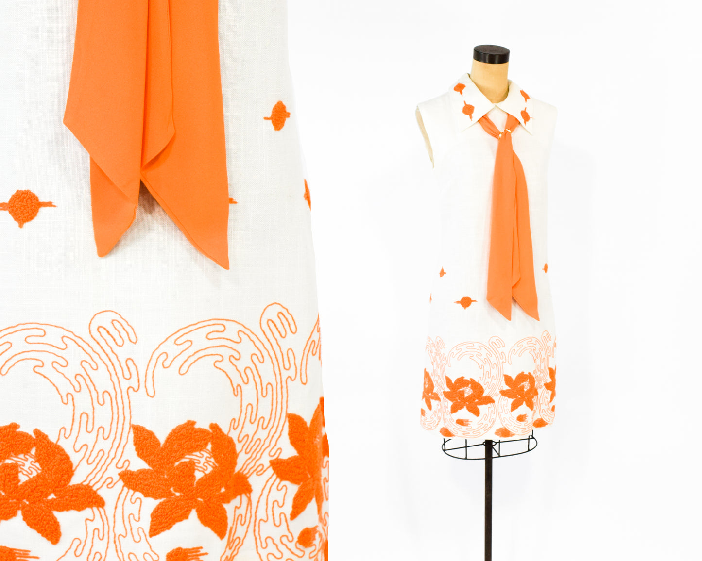 1960s Orange & White Embroidered Dress