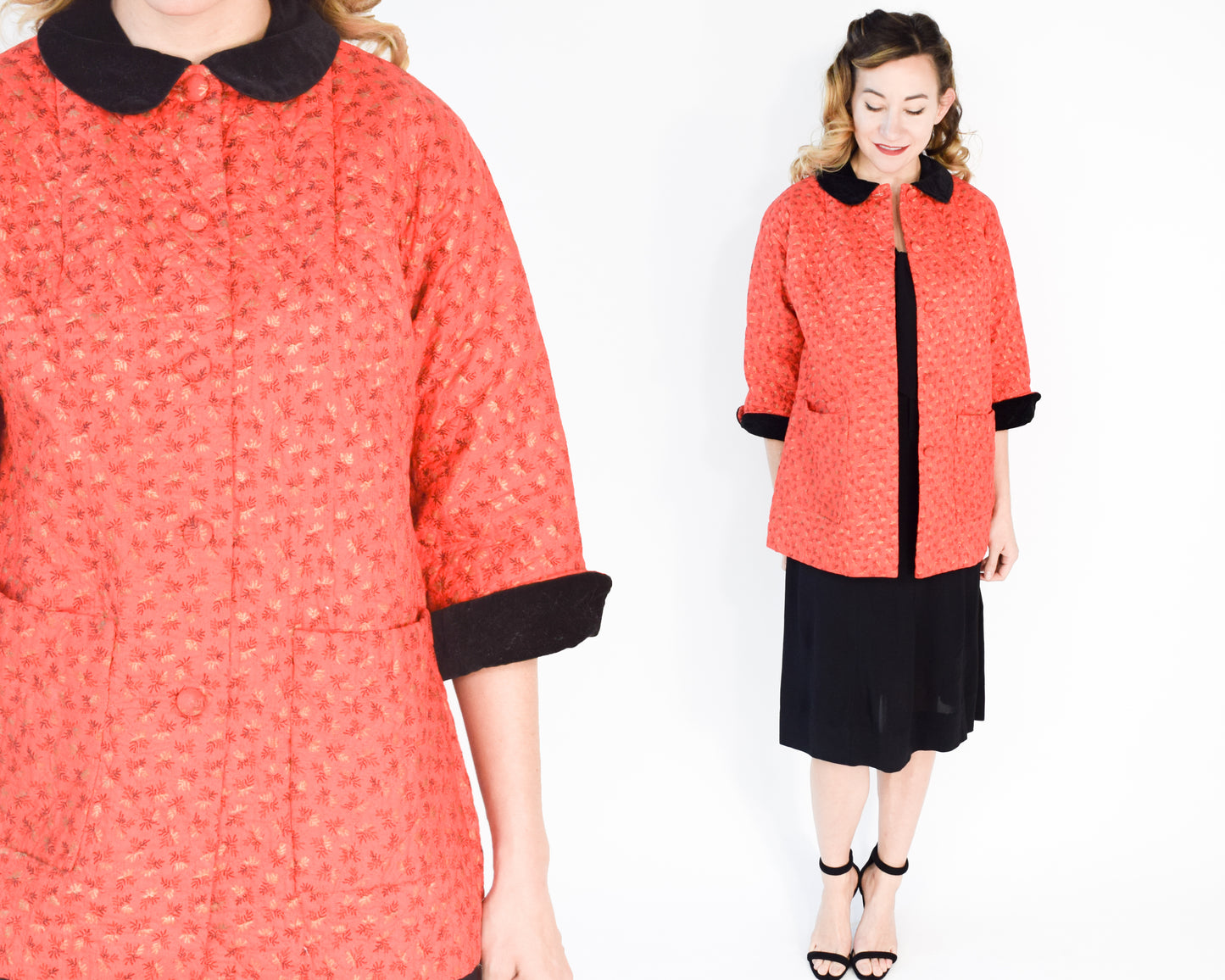 1960s Orange Quilted Cotton Jacket M/L