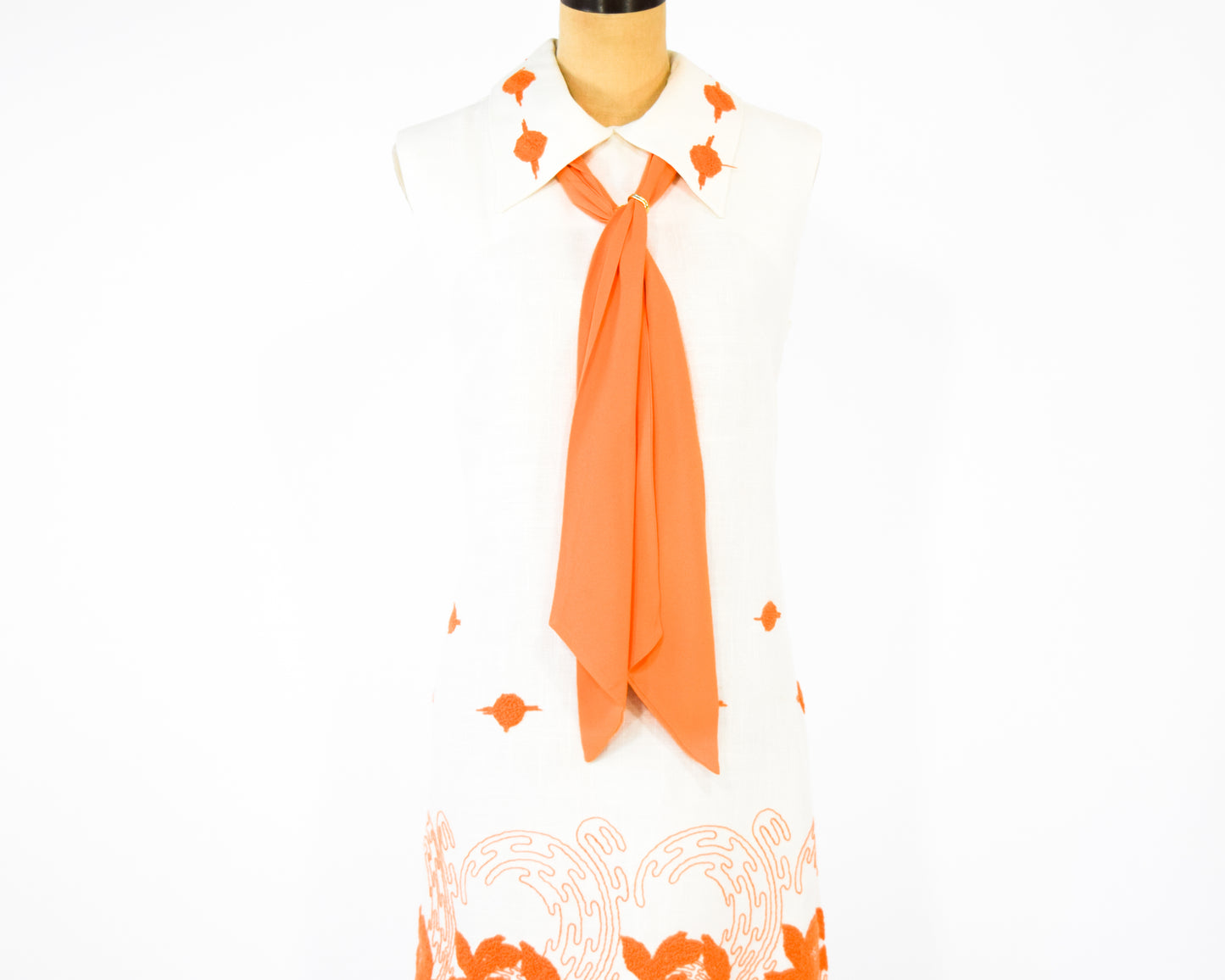 1960s Orange & White Embroidered Dress