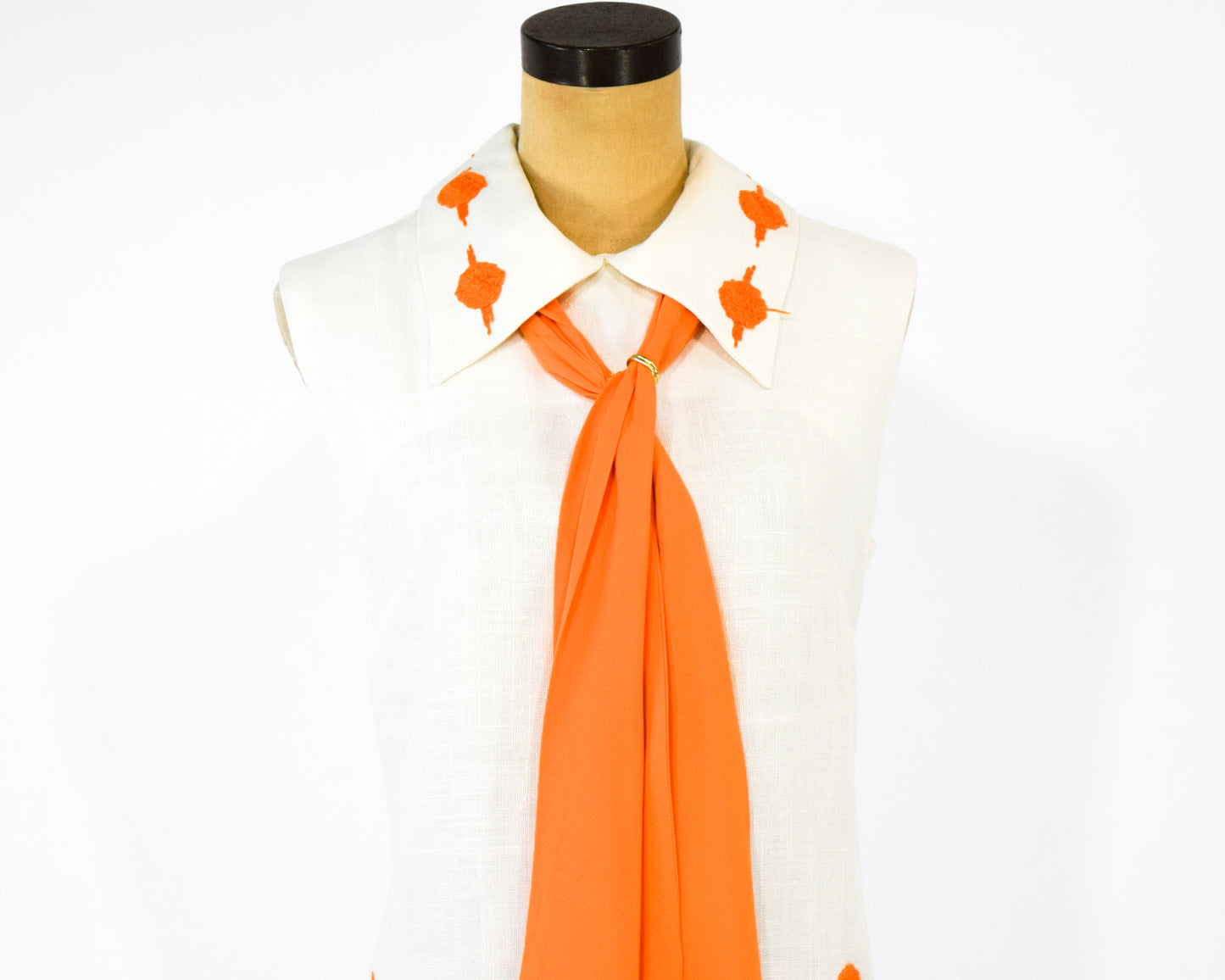 1960s Orange & White Embroidered Dress