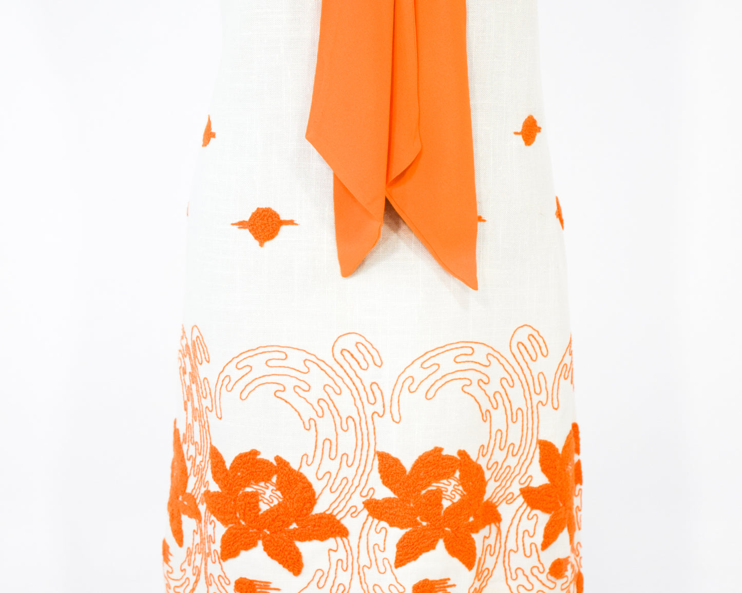 1960s Orange & White Embroidered Dress