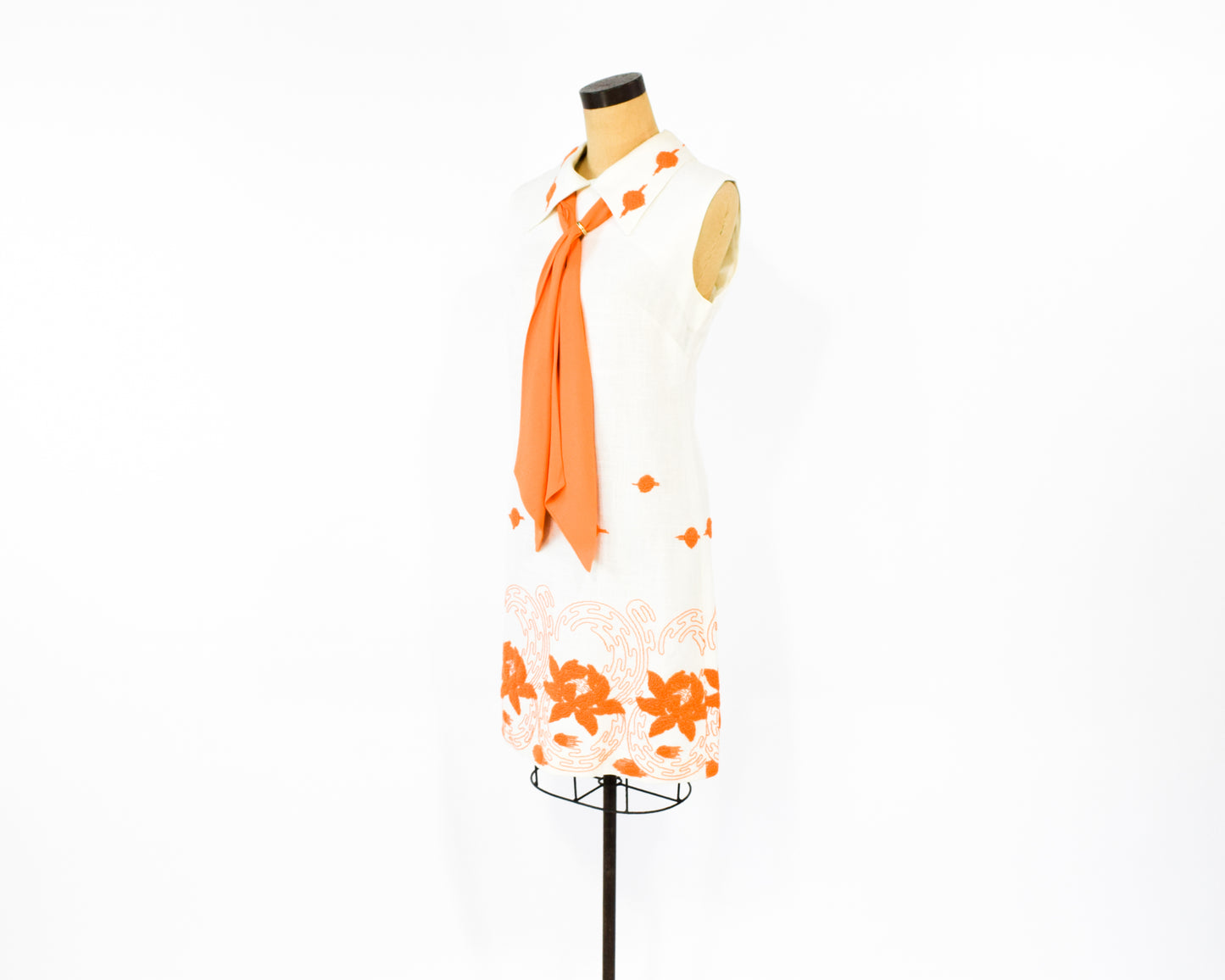 1960s Orange & White Embroidered Dress