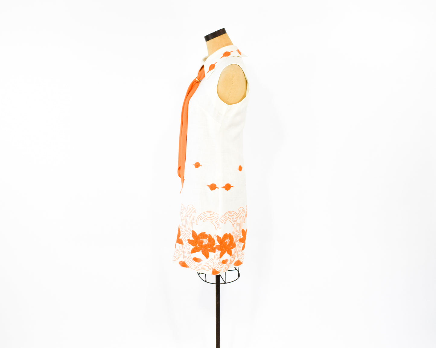 1960s Orange & White Embroidered Dress
