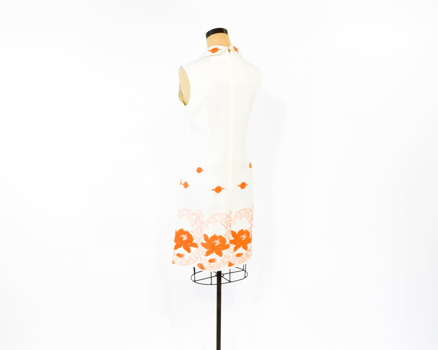 1960s Orange & White Embroidered Dress