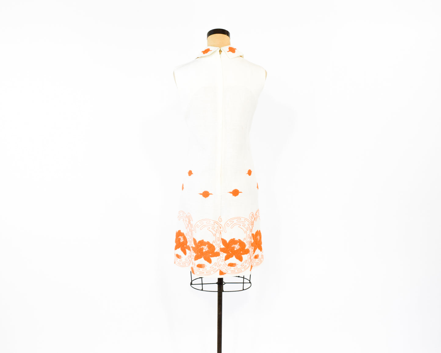 1960s Orange & White Embroidered Dress