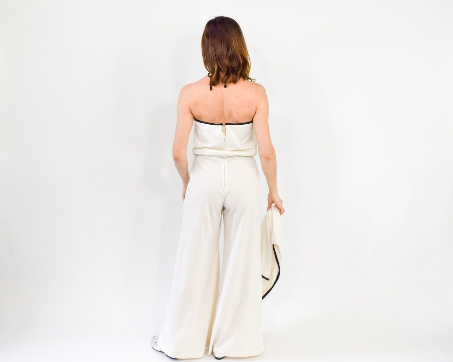 1970s White Wide Leg Jumpsuit Small
