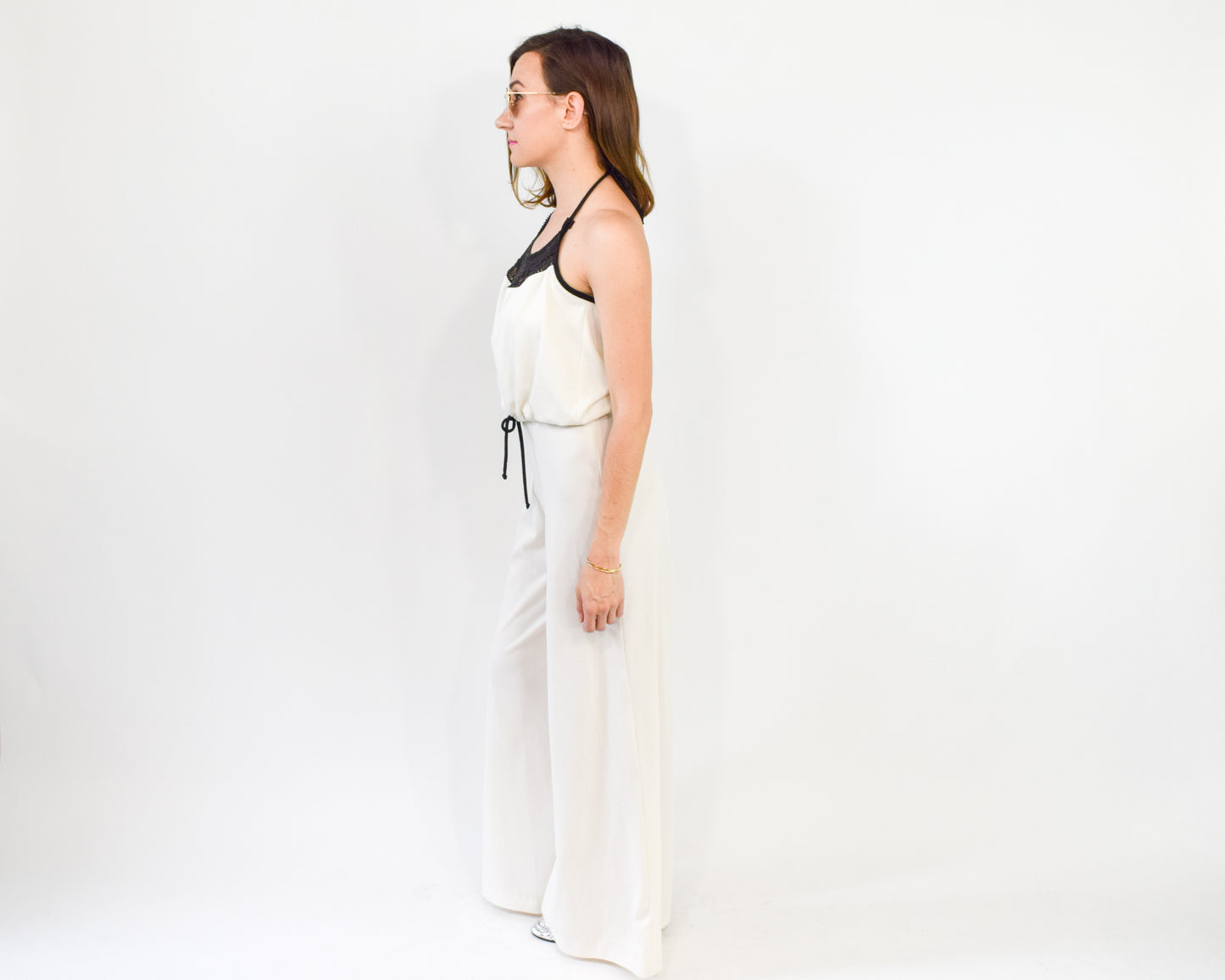 1970s White Wide Leg Jumpsuit Small