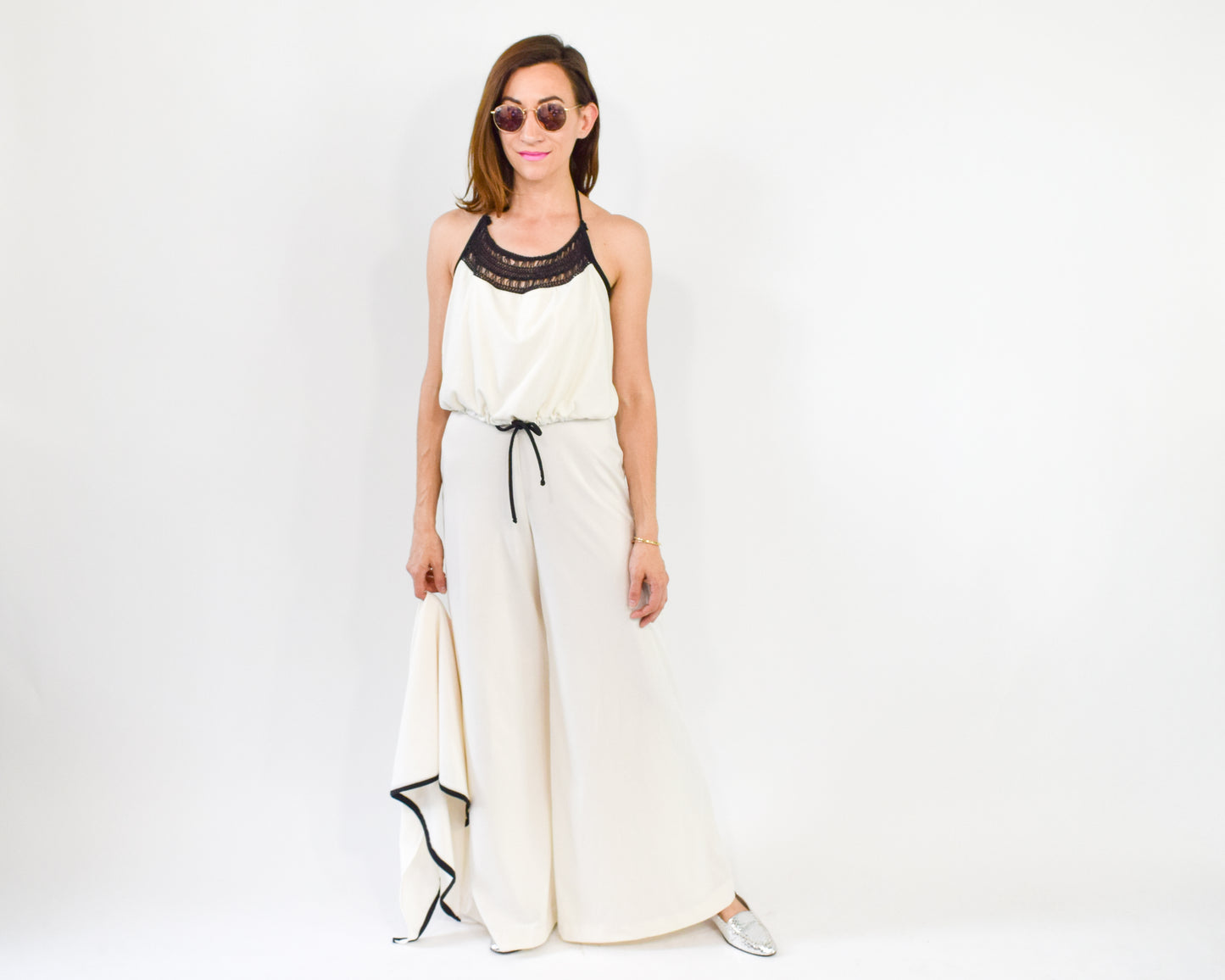 1970s White Wide Leg Jumpsuit Small