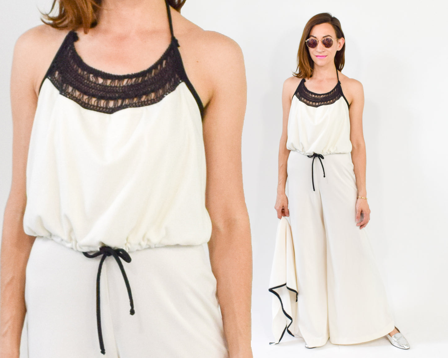 1970s White Wide Leg Jumpsuit Small