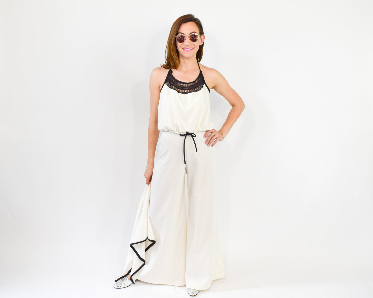 1970s White Wide Leg Jumpsuit Small