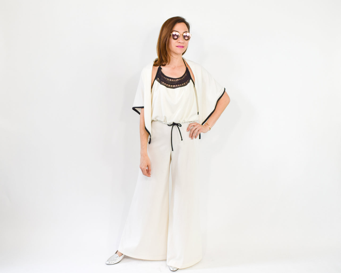 1970s White Wide Leg Jumpsuit Small