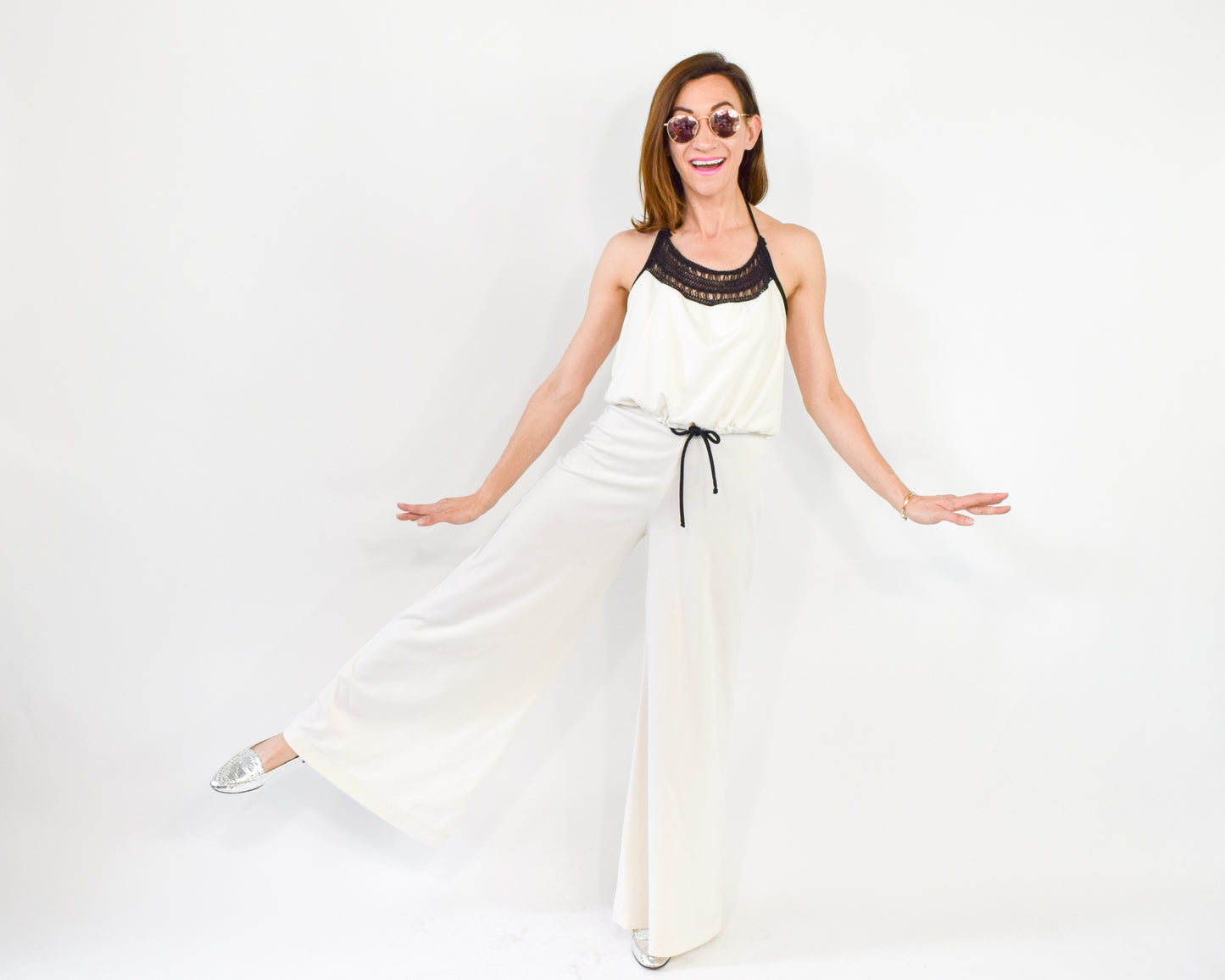 1970s White Wide Leg Jumpsuit Small