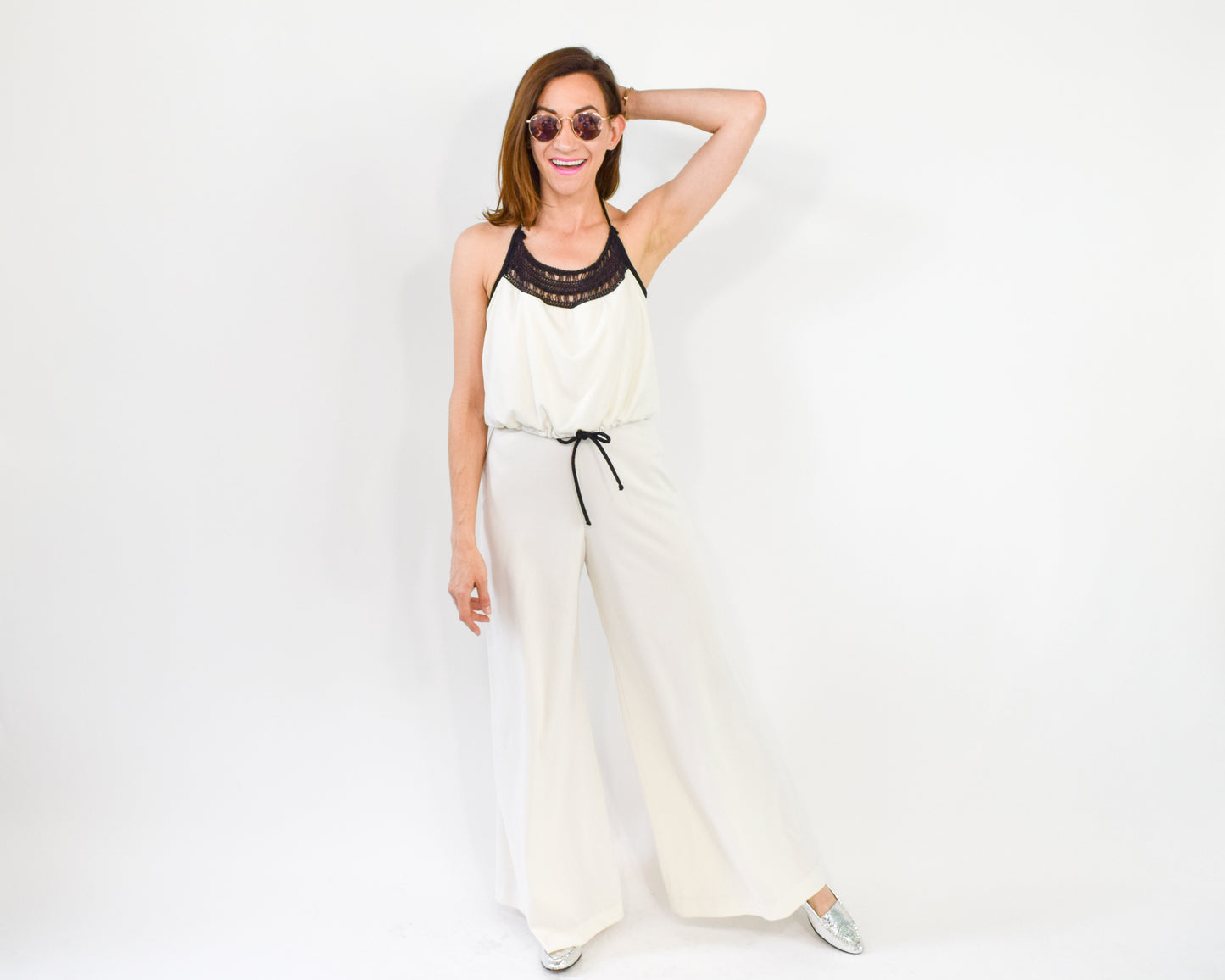 1970s White Wide Leg Jumpsuit Small