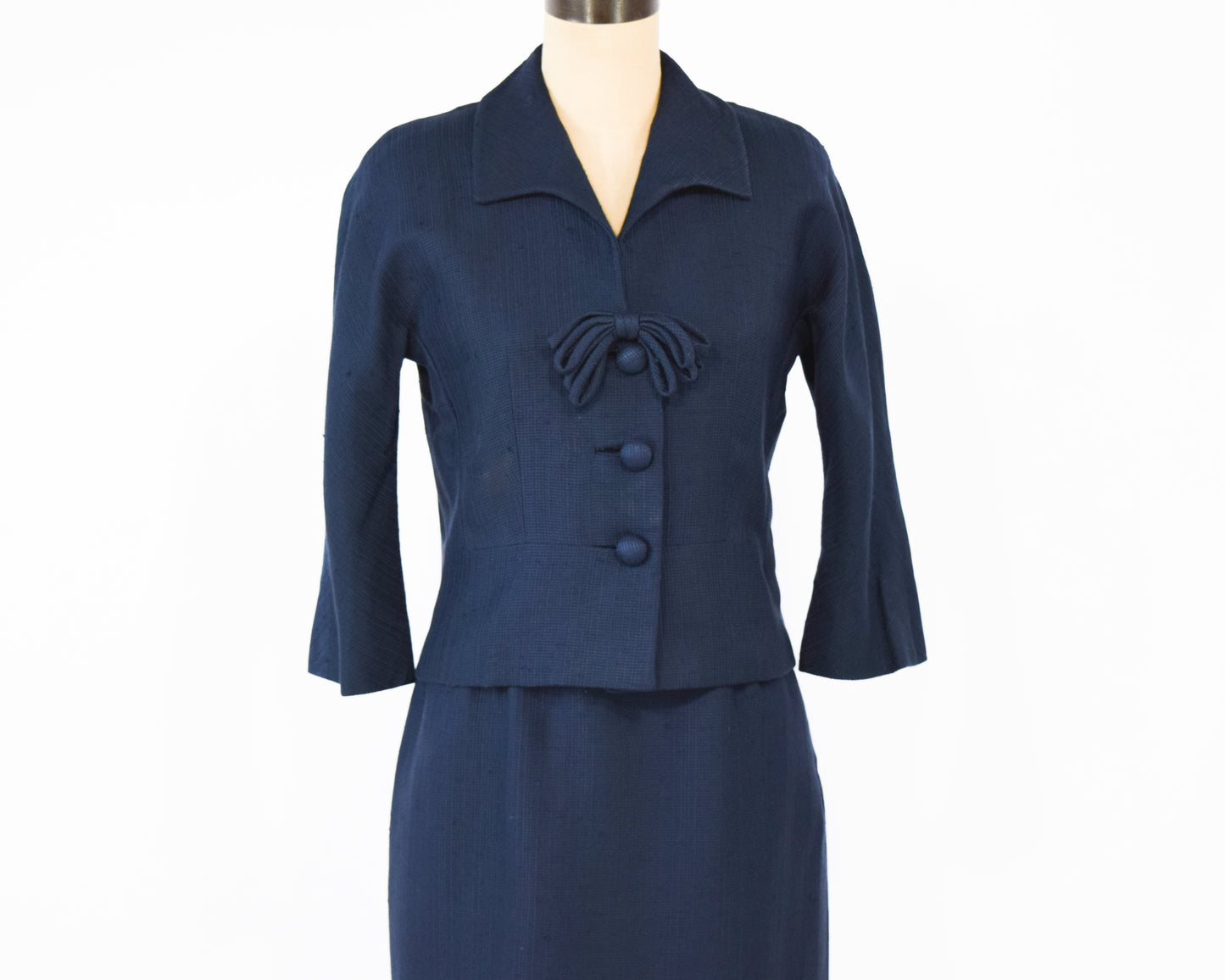 1960s Navy Silk Suit | Navy Blue Mod Jacket & Skirt Suit Set Small