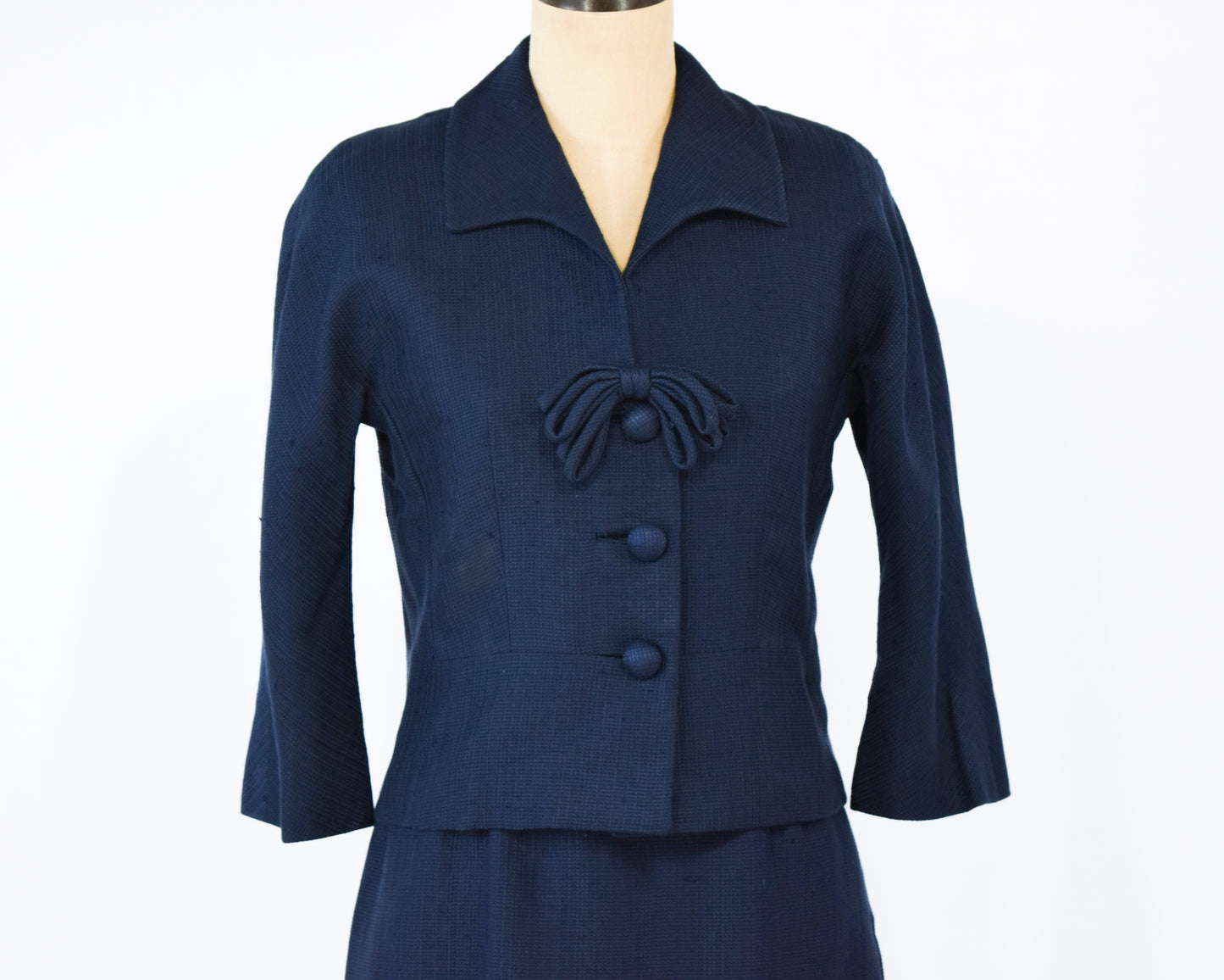 1960s Navy Silk Suit | Navy Blue Mod Jacket & Skirt Suit Set Small